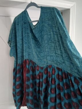 Kantha Bae Teal and Burgundy Women's silk Mini Dress